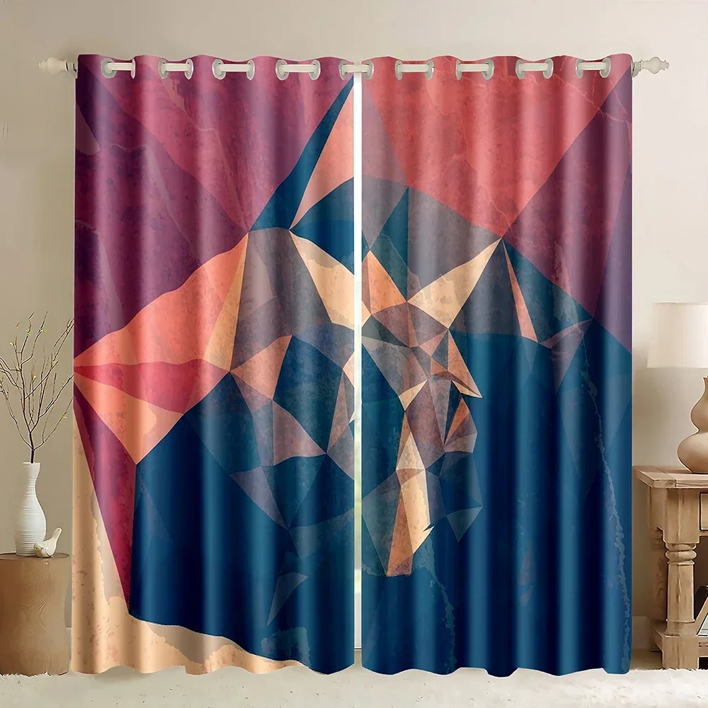 Geometric Curtains Abstract Art Window Drapes Panels for Kids Boys Girl Modern Abstract 90% Blackout Curtain Window Treatments