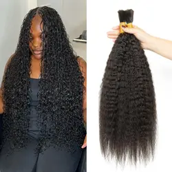 Human Braiding Hair Kinky Straight Super Curly Bulk Human Hair For Braiding 24 Inch Human Hair Extensions Remy Bulk Hair 50g #1B