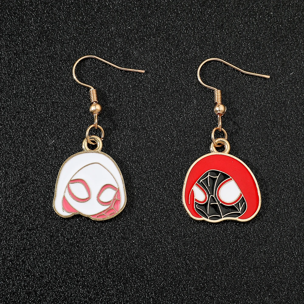 Popular Cartoon Anime Spiderman Earrings Fashion Cartoon Figure Gwen Lovers Pendant Accessories Asymmetric Pendant Earrings Gift