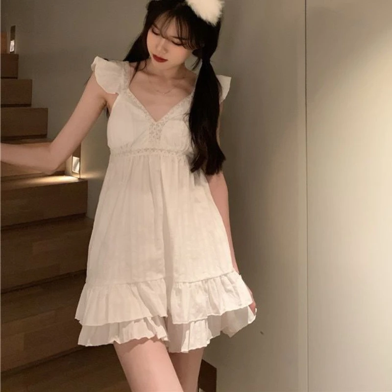 Pajama Sets Women Princess Hotsweet V-neck Graceful Casual Ruffles Korean Style Summer Sleeveless Gentle Sleepwear Sweet Thin