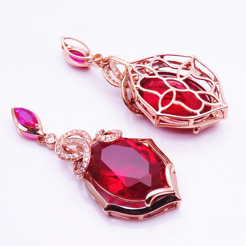 585 purple gold inlaid rubies luxury court style set jewelry exquisite wedding 14k rose gold earings necklaces rings