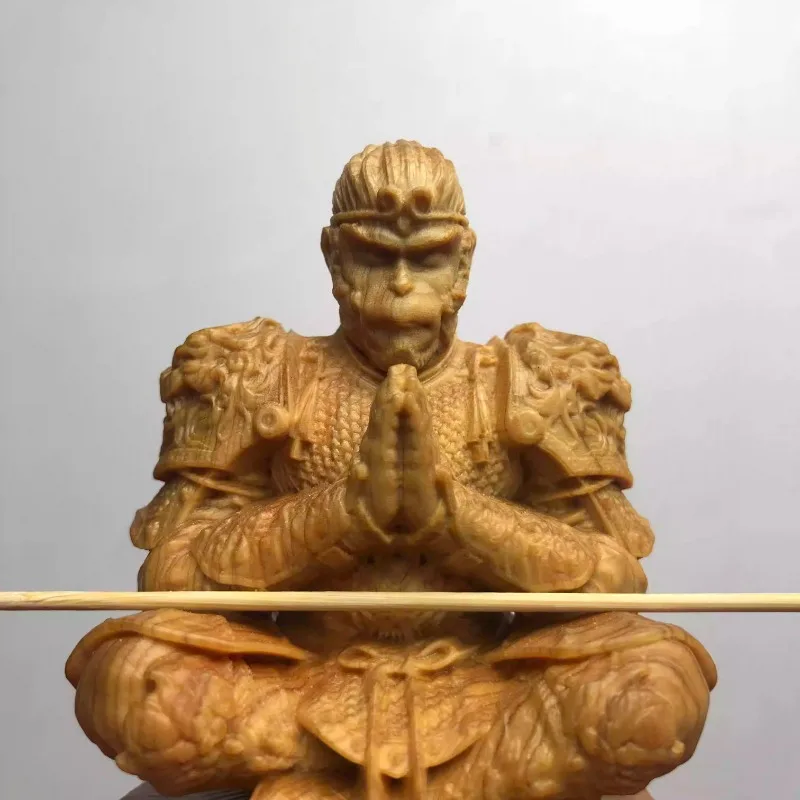 Black Myth Wukong Wood Carving Art, Monkey King Figurine, Solid Wood Sculpture for Home Decor, Collectible Gift