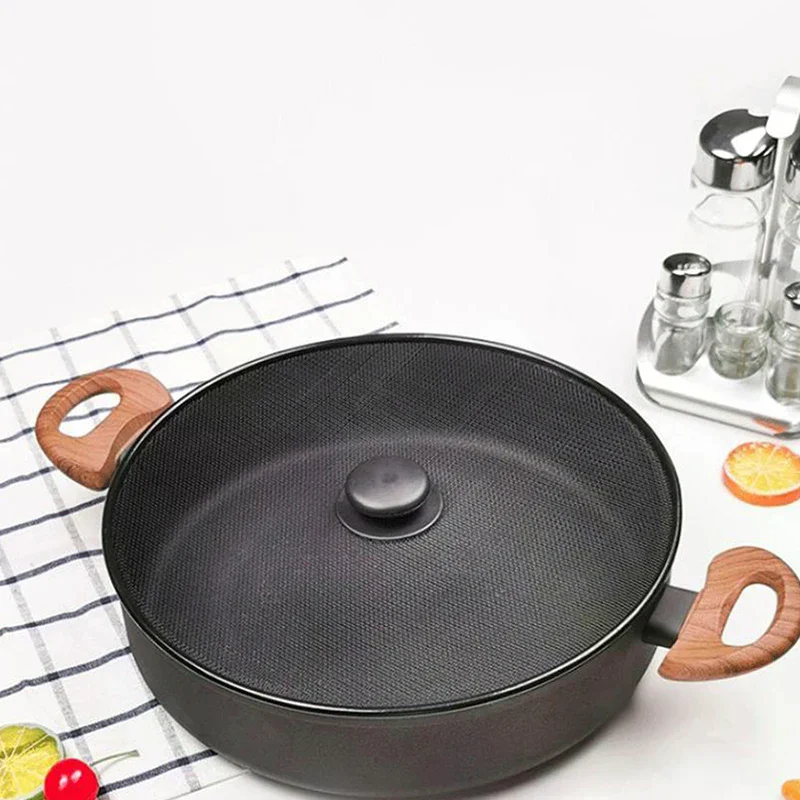 Splatter Screen Anti Grease Frying Pan Oil Splash Guard Lid Fine Mesh Splash Guard Cover Lid Kitchen Tools Black