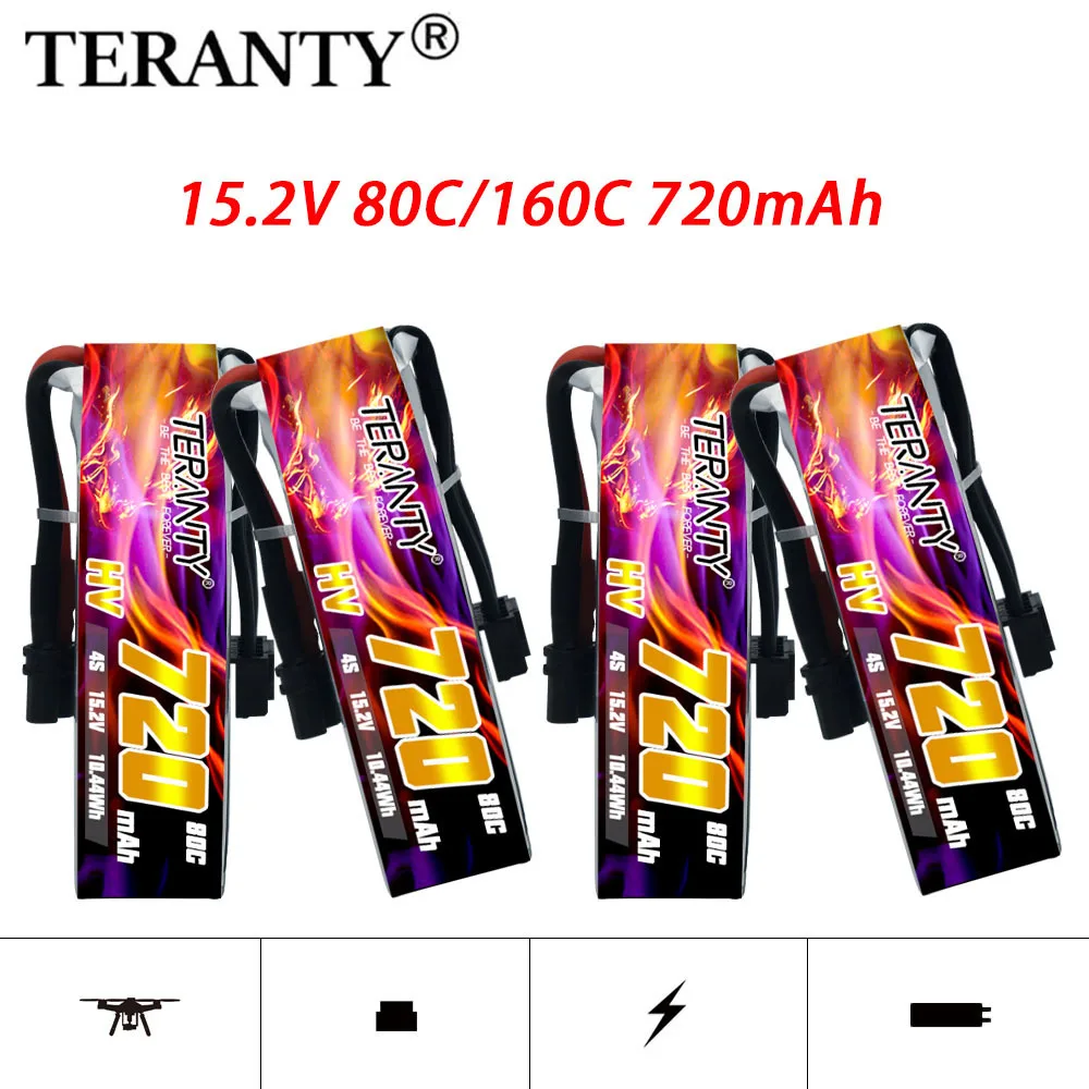 TERANTY-FPV Bateria Lipo Leve, Modelo de Aeronave Viagem no Tempo, Versão Alta Voltagem, 15.2V, 720mAh, 80C, 160C, 4S