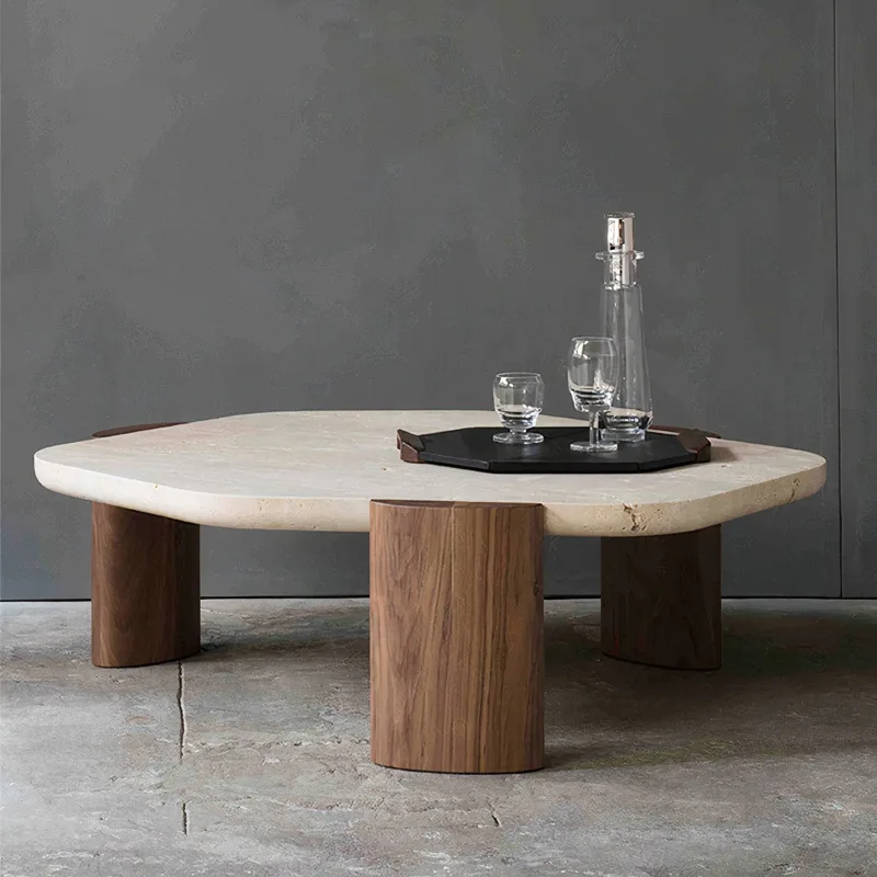 

Solid wood with marble coffee table special-shaped living room oak walnut round tea table sofa side table