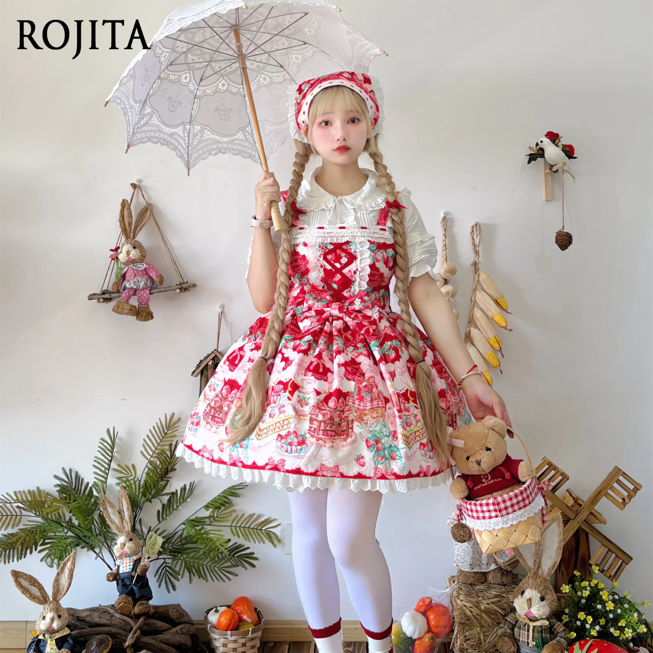 

Strawberry Cake Print Lolita Dress Women Summer Dress 2025 New Sleeveless Suspender Dress Strawberry Jsk Small Sweet Dresses