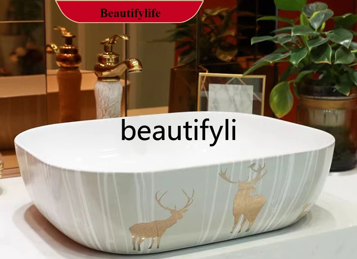 

B185 Simple Nordic table rectangular wash basin round wash table art ceramics