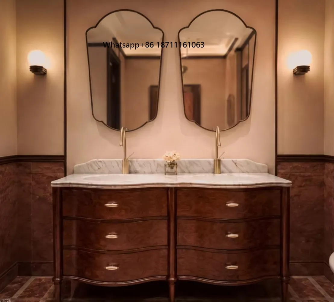 American Style High End Custom Modern Water Resistant Hotel Bathroom Vanity Set Wash Basin Cabinet with Marble Countertop