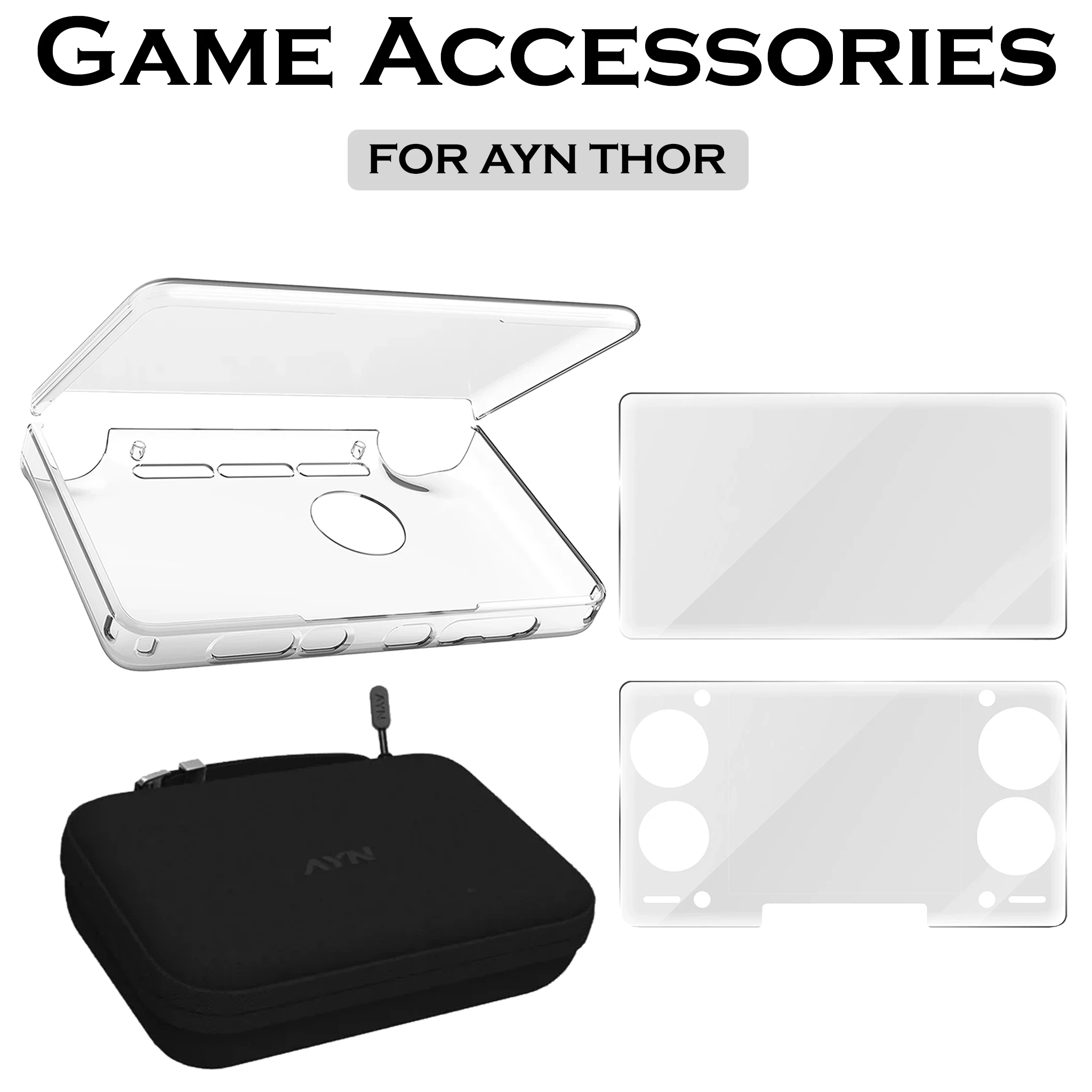 Capa protetora transparente para console portátil, conjunto de protetores de tela para AYN THOR, capa anti-queda com suporte para armazenamento