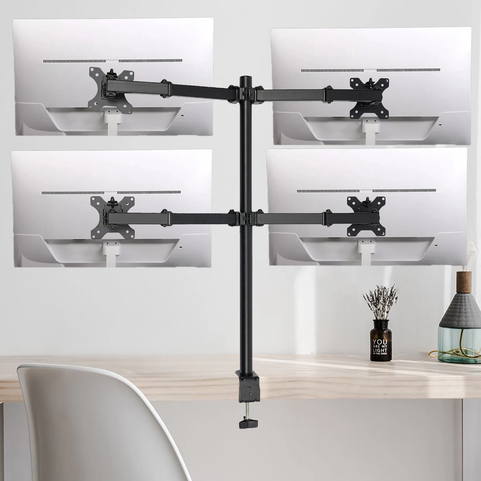 Computer Monitor Stand Premium Quad LCD Monitor Desk Mount Stand Display Bracket 4 Screens Universal Base Adjustable Fit 10-27in