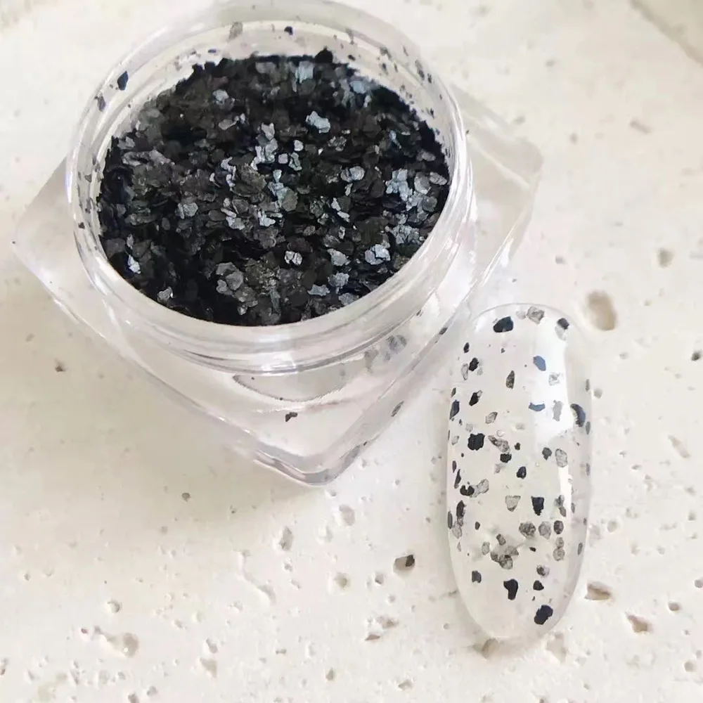 Black Eggshell Glitter Powder Quail Egg Irregular Laser Flakes Sequins Natural Ore Color Powder Nail Art Decoration Accessories