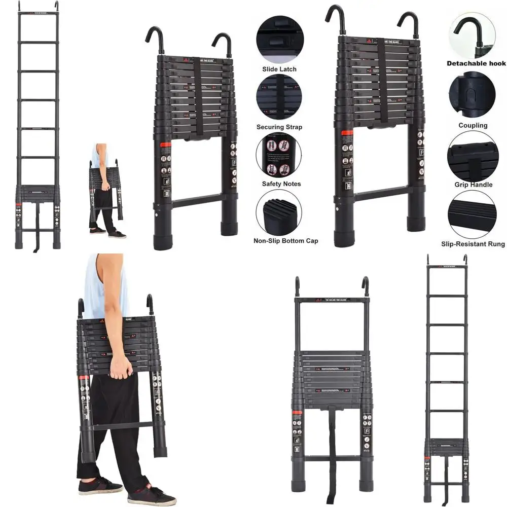 

Multi-Purpose Folding Step Ladder 12.5FT Aluminum 330lbs Capacity, Compact 2.8ft Folded, Portable for Various Uses