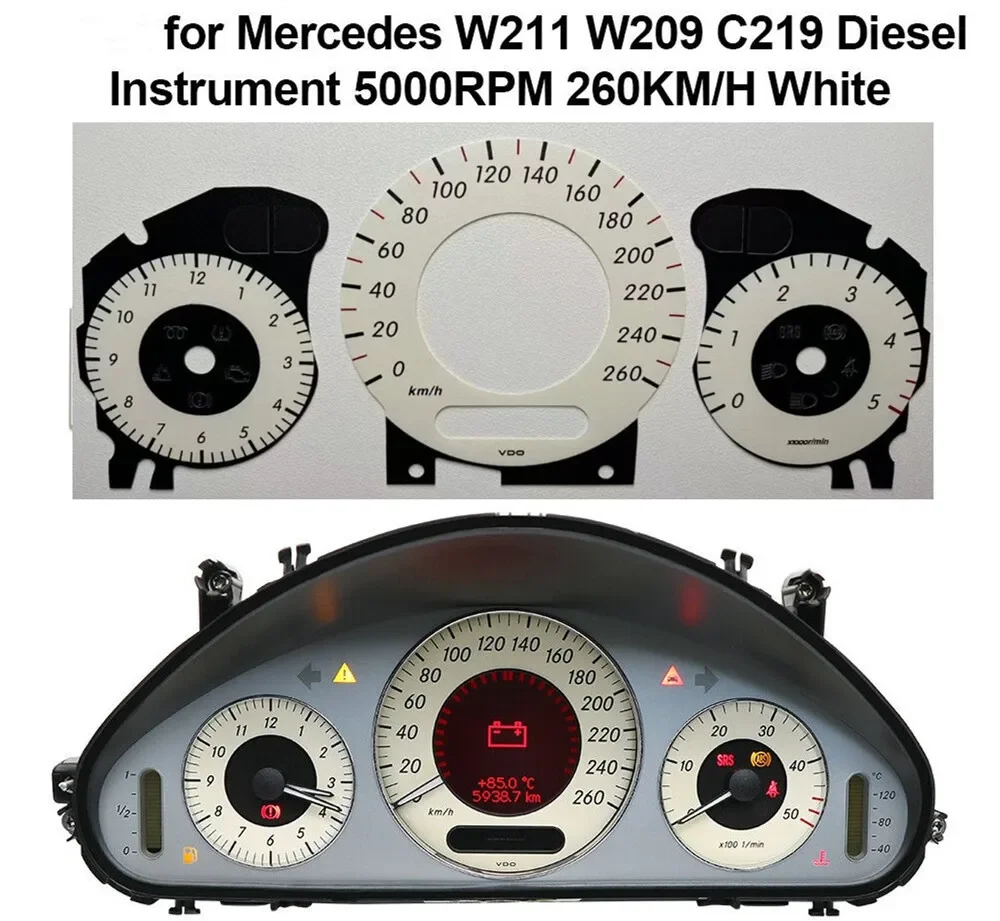 

Dashboard Tacho Speedo Dials For Mercedes Benz W211 W209 C219 W219 Diesel Instrument Cluster Gauge Face 260KM/H White