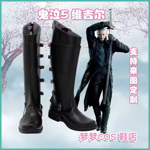 Cry DMC 5 Vergil Nelo Angelo Dark Slayer Cosplay Costume Shoes Handmade Faux Leather Boots