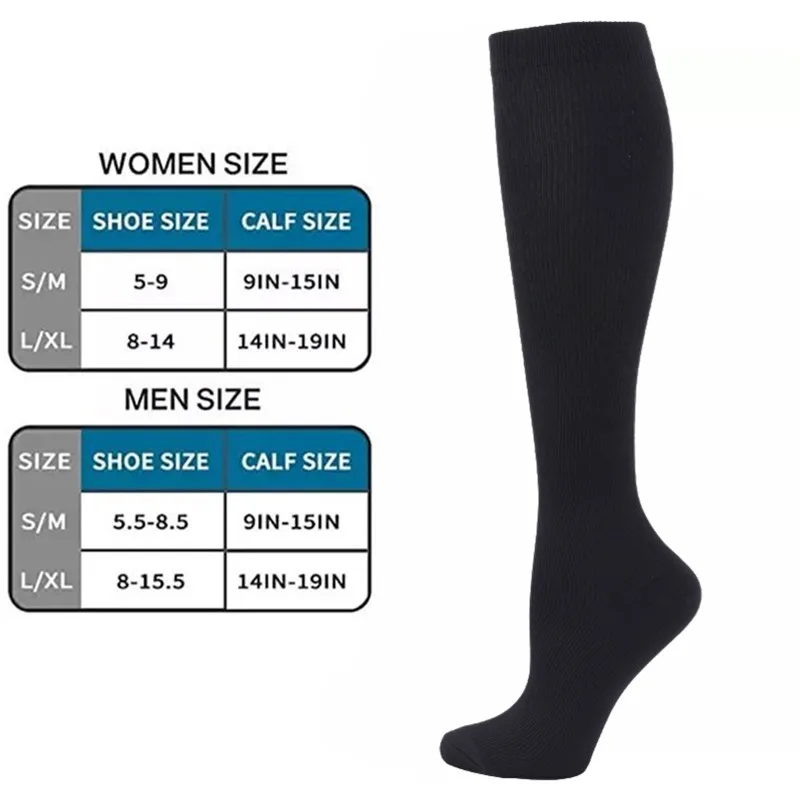 Varicose Veins Compression Socks Fit For Golf Rugby Hiking Sports For Anti Fatigue Driving Travel Flight Black Women Men Socks