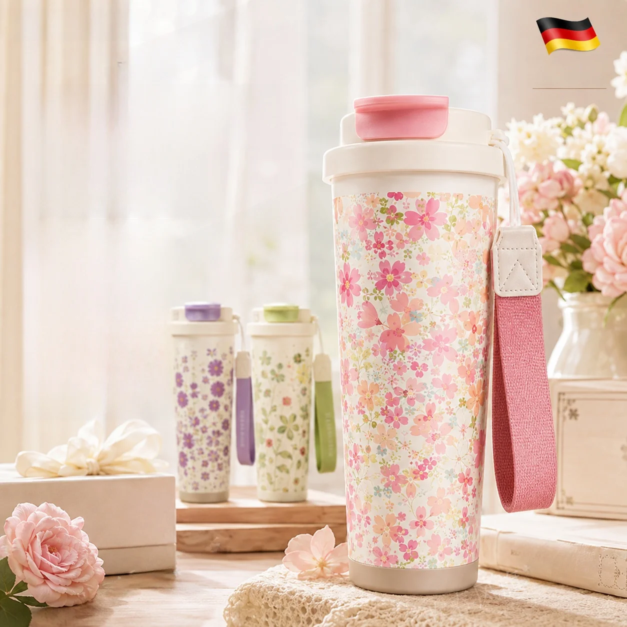 Ladies Portable Large Capacity Insulated Water Bottle Stylish Compact Beverage Container with Tea Separator German 316L Stain...