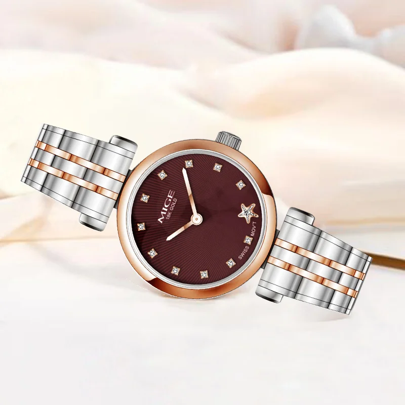 MIGE Original Swiss movement Quartz Watch Women Watches Ladies Fashion Waterproof Sapphire Zircon Stainless Watch reloj hombre