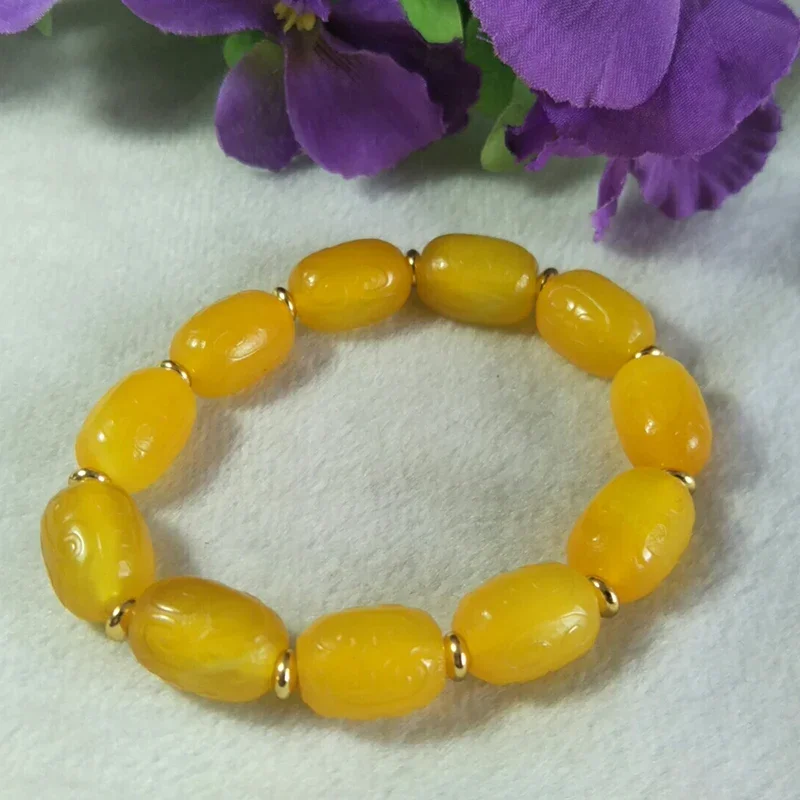 Natural Yellow Agate Fret Buckle Bead Jade Bracelet Jewellery Lucky Exorcise Evil Spirits Auspicious Amulet Fine Jade Jewelry