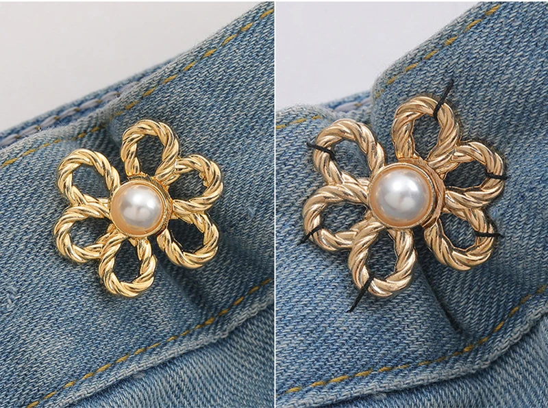 Jeans e calças botões, diy, diy, ajustável, com pérola do falso, flor, forma