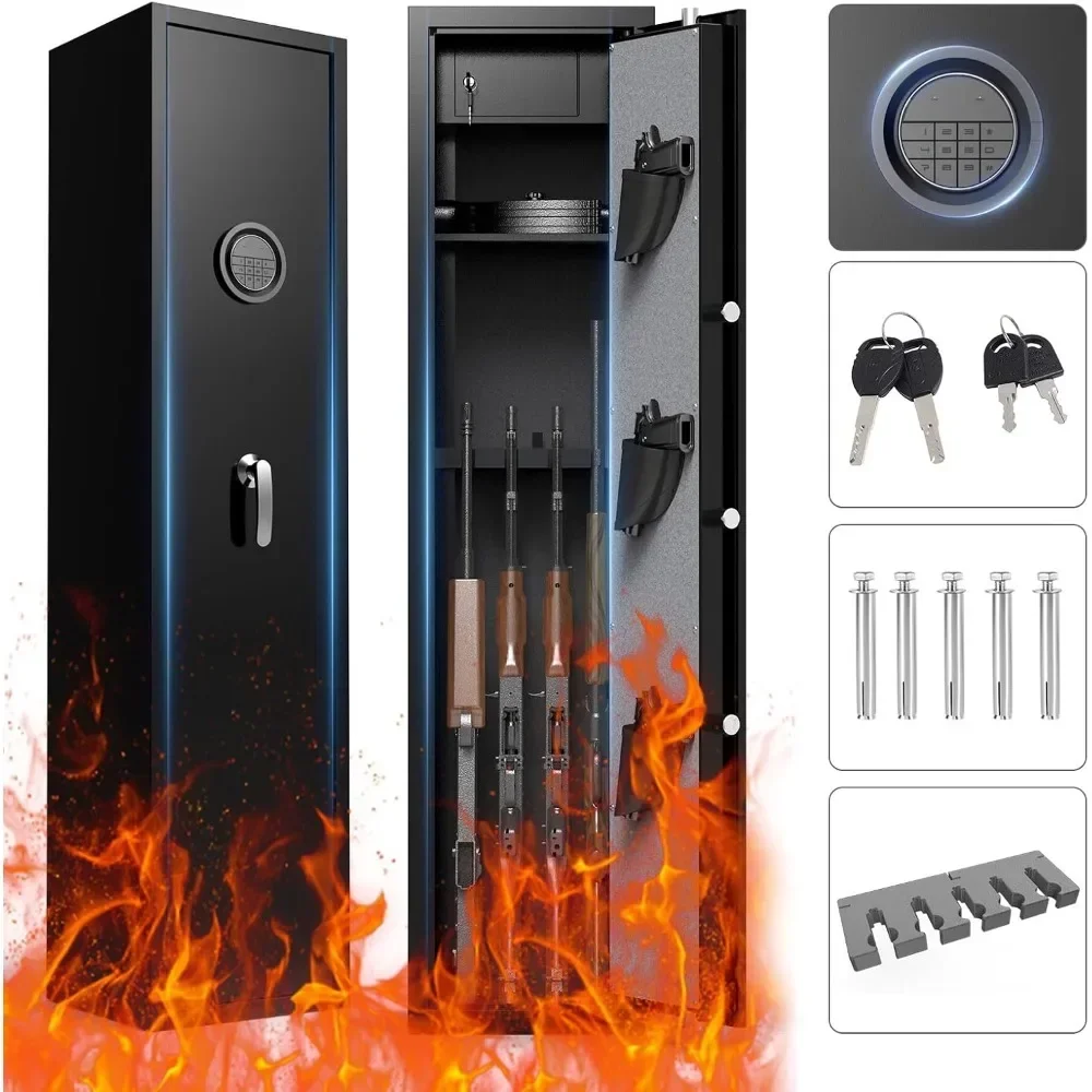

5-Gun Capacity Safe with Drawer And Removable Shelf Long Gun Cabinet for Home Firearms Storage - Security And Organization