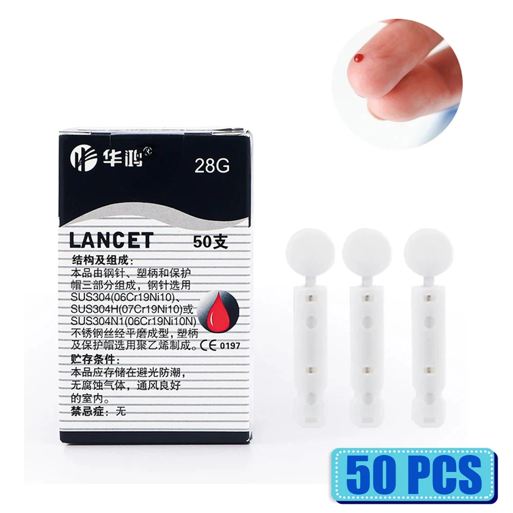 

50Pcs Sterile Lancets Kit for 28G Pen Glucose Meter Disposable Needles Measuring Blood Sugar Level Medical Diabetes Accessories