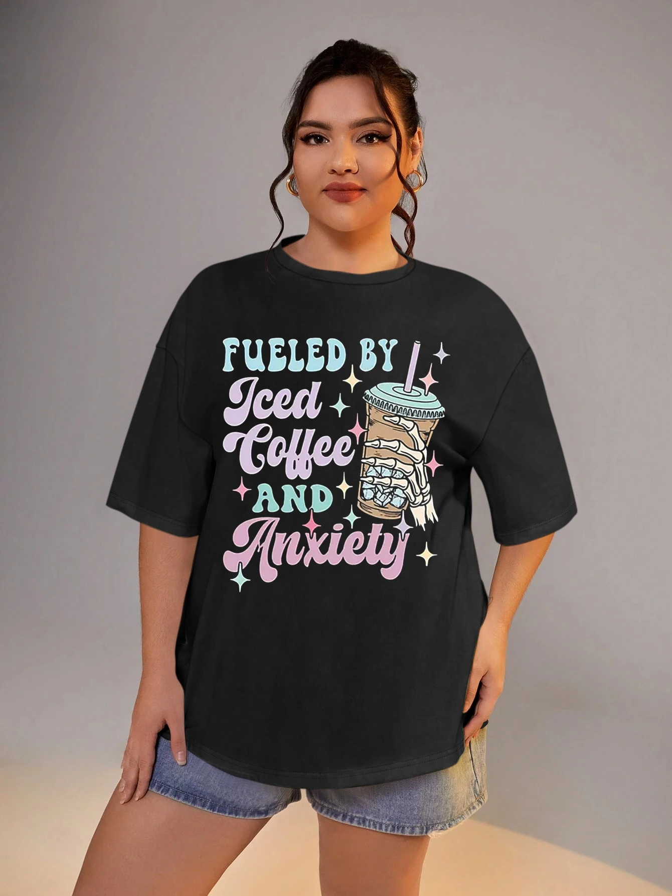 Plus Size Odzież damska List Print Oversize T-shirt z krótkim rękawem Duże koszulki dla grubych kobiet Lato