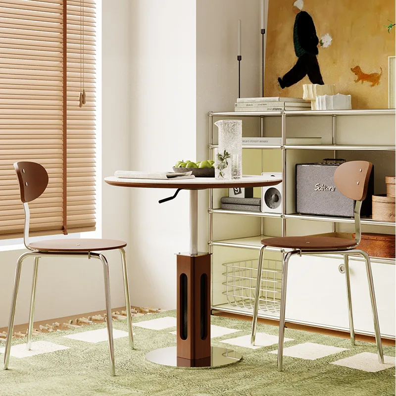 Medieval style round , retro round dining table, simple Nordic solid wood small apartment, modern rock slab negotiation table