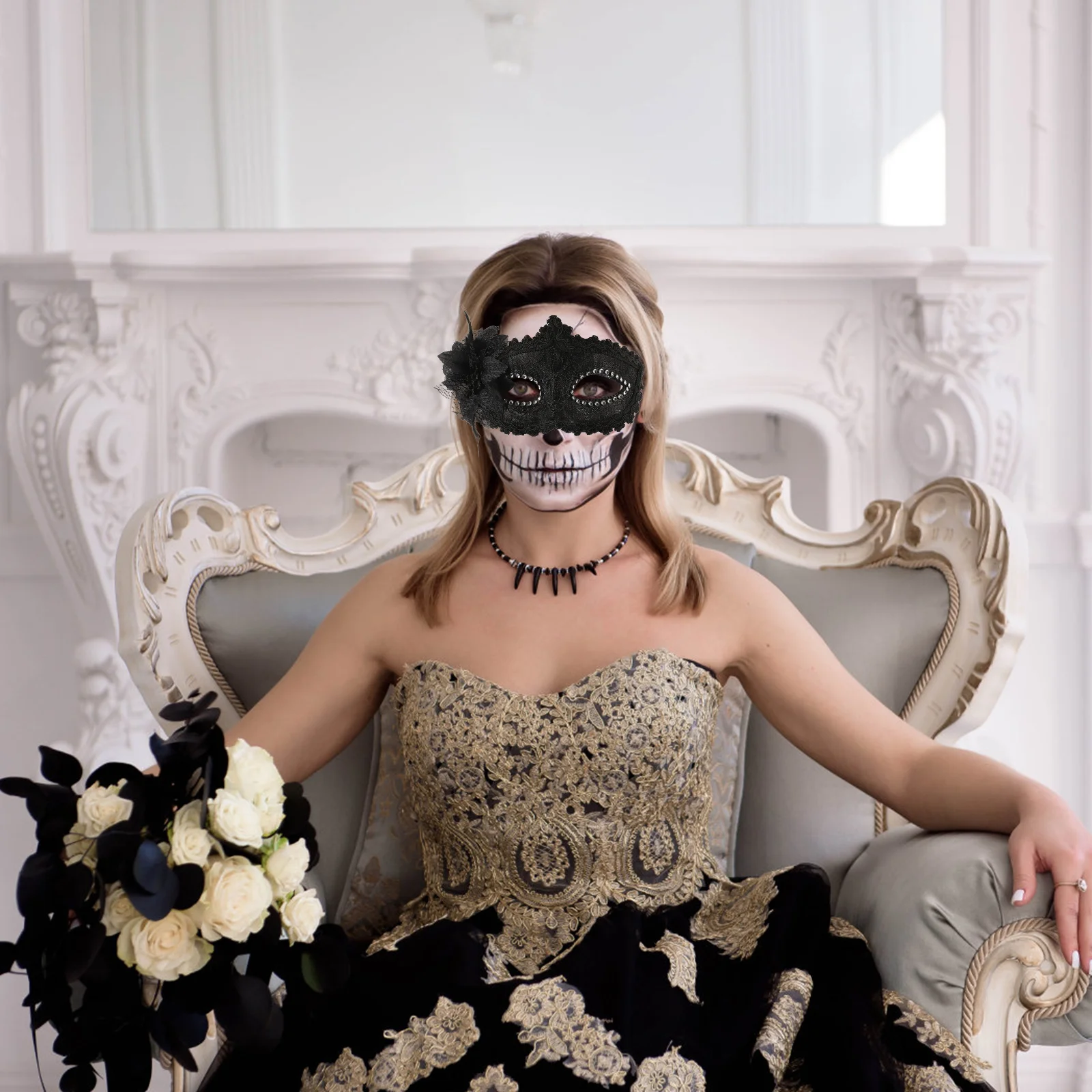 Halloween Half Women Face Mask Inflatable Costume Cosplay Prop Fun Lace Masks and