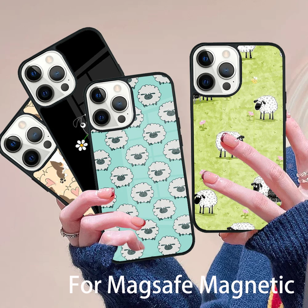 

Cartoon Sheep Phone Case Magesafe Magnetic Wireless Charge Cover For IPhone 16 11 12 13 14 15 Pro Max Plus Mini