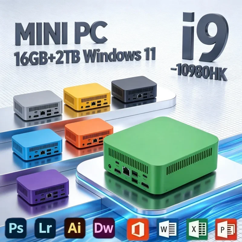 wi-fi-6、bluetooth-52搭載、小型pc、intel-core-i9-10980hkプロセッサー、32gb-ram、2tb-ssd、windows-11、4k-hd対応、ビジネスや学習に最適なポータブルゲーミングデスクトップパソコン。