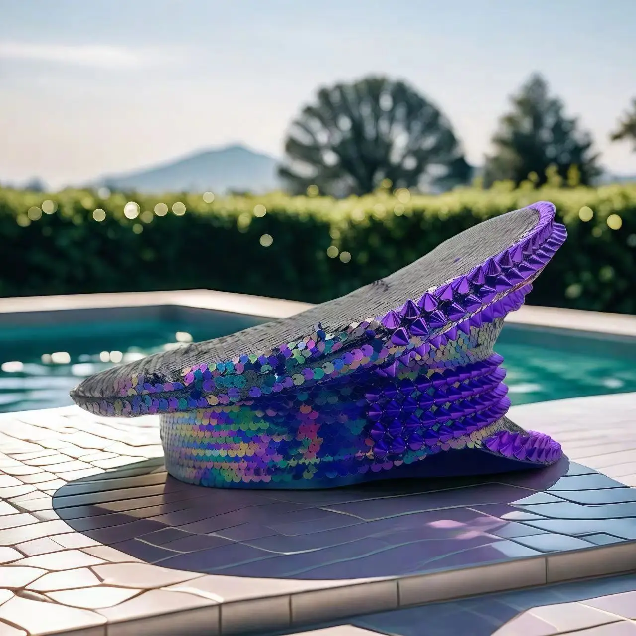 HongLuan Yellow Laser Leather Loop Captain Hat Rhinestone & Military Caps for Woman, Rave Festivals Accessories ＆ Party Cap Man