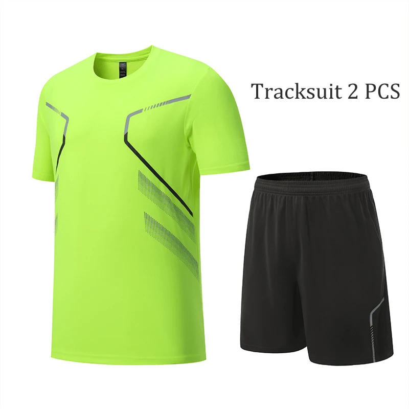 2024 Outdoor Loose Sports Clothes 2 Pcs Ice Silk Quick Drying T-shirt Men Short Sleeve Running Sportswear Tracksuit Gym Sets