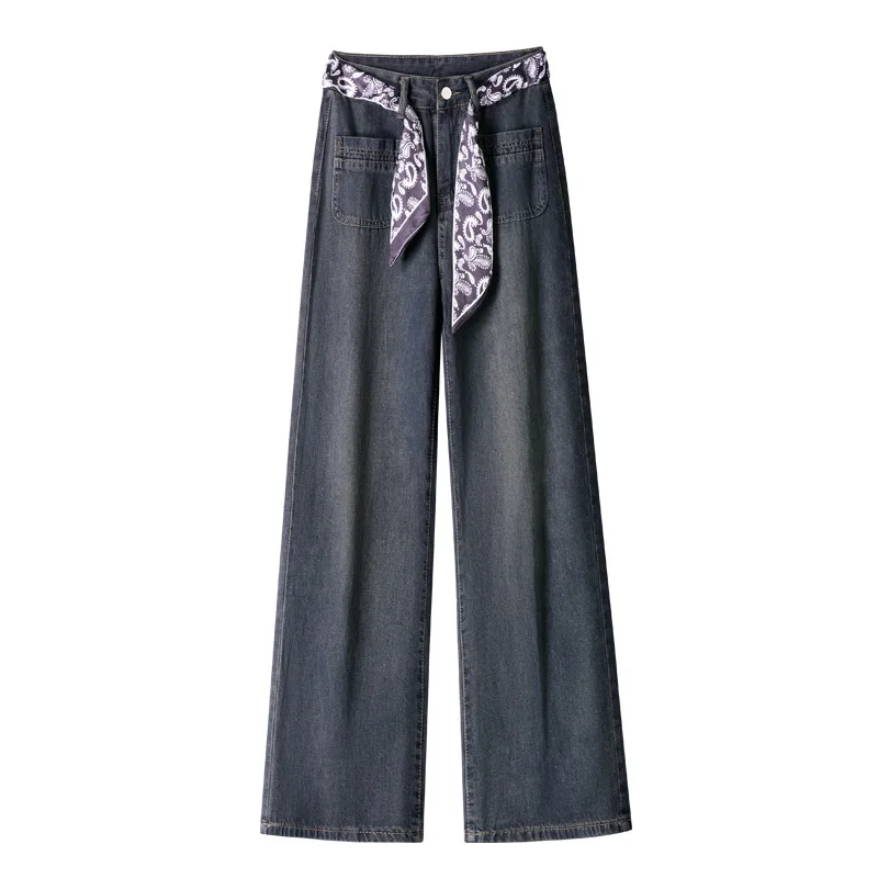 Jeans stretti a gamba larga da donna, nuovi pantaloni dritti larghi primaverili e autunnali, pantaloni lunghi Petite di vendita calda