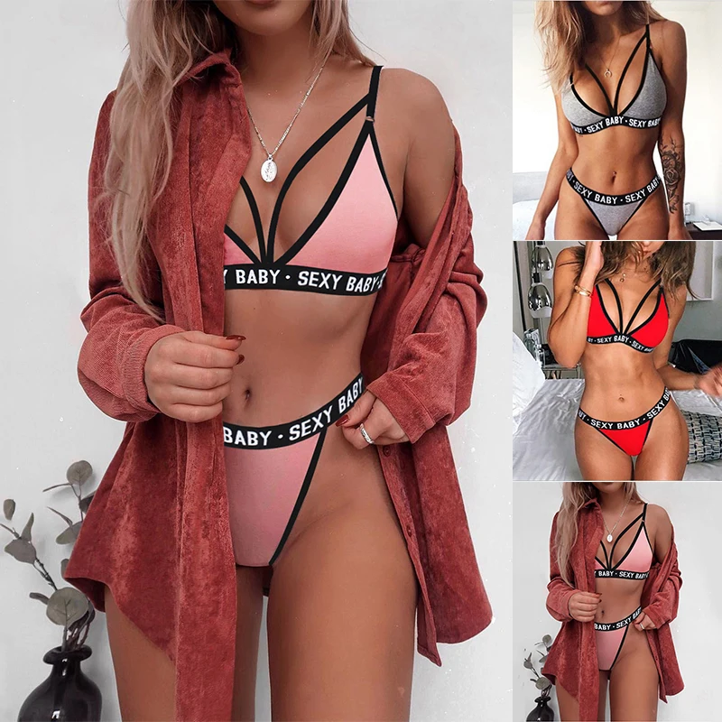 

Hot Women's Sexy Lingerie Set Sport Underwear Set Backless Pajamas Night Bra Pantiea Erotic Bandage Corset Push Bra Thong Bikini