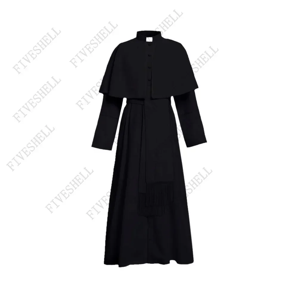 Medieval Ritual Robe Gothic Wizard Costume Priest Robe Cosplay Roman White Black Priest Cassock Robe Gown Clergyman Vestments