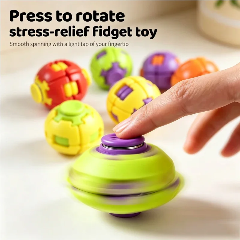 3D Printed Press-to-Spin Fidget Ball Rotating Decompression Ball Fidget Gyro Portable Office Desk Toy for Stress Anxiety Relief