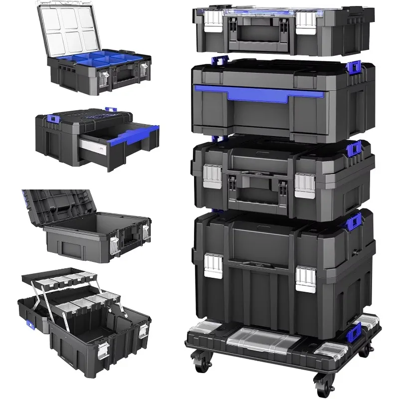 

【Fashionable】4 Tier Stackable Rolling Tool Box With Wheels | Modular Tool Organizer Box Storage System | Portable