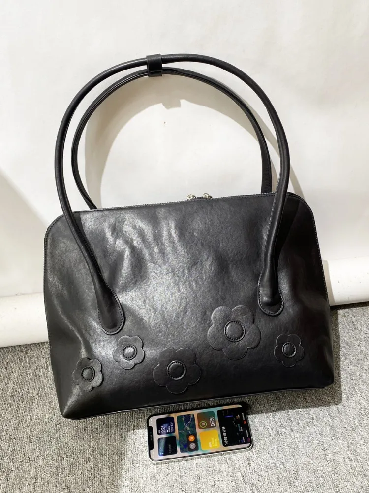 Women Sweet Flowers Designer Casual Totes Handbag Zipper Office Ladies Work Pu Leather Shoulder Bags Large Capacity Underarm Bag
