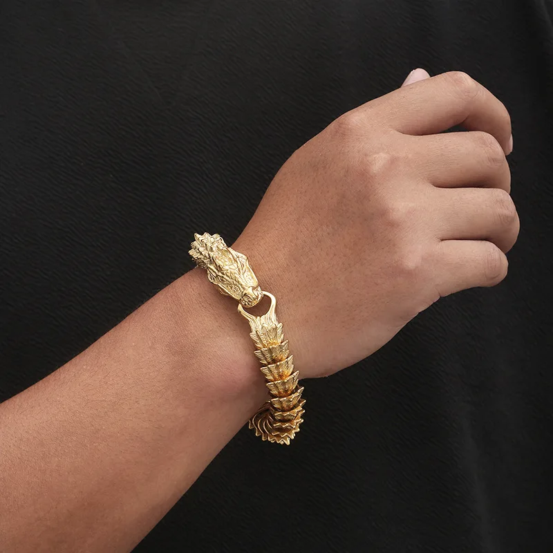 14mm Heavy Punk Gold Color Viking Dragon Bracelet Men Women Hiphop Retro Black Stainless Steel Bike Faucet Chain Bangle Jewelry