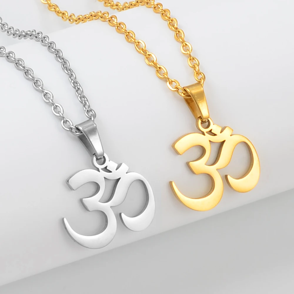 Anniyo 2Modes/Tamil Symbol Small Yoga Charm Pendant Necklaces Women Girls Indian Hindoo Hindu Buddhist OM India Religion @319201