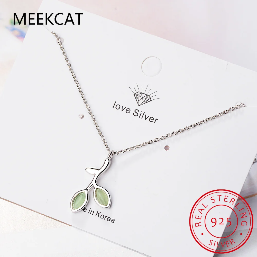 Olive Branch Leaves Green Enamel 925 Sterling Silver Pendant Necklace for Women Gemstone Choker Statement 45cm Chain