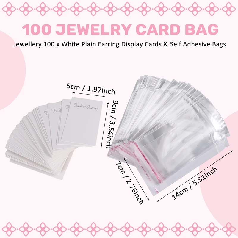 Abwr-perhiasan 100 X putih anting polos kartu tampilan & tas perekat diri