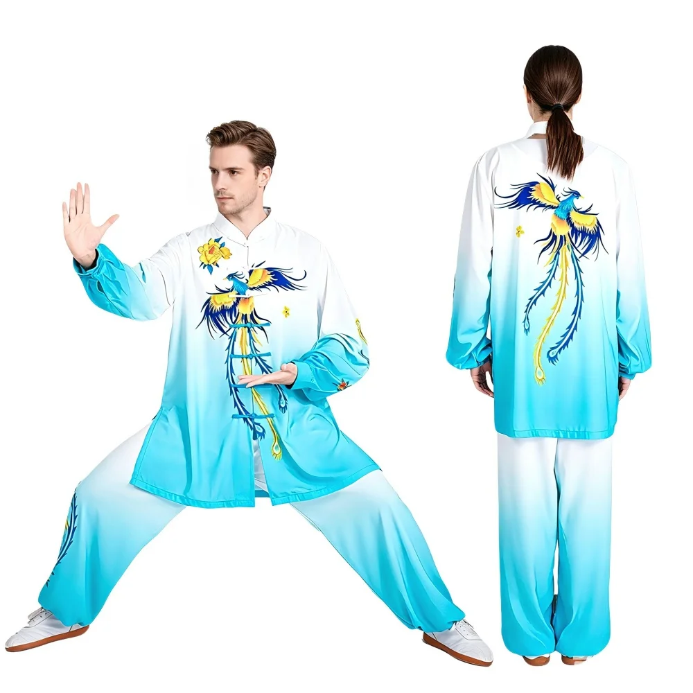 men-women-tai-chi-uniform-gradient-blue-dragon-phoenix-embroidery-martial-arts-outfit-lightweight-silk-linen-tai-chi-clothing