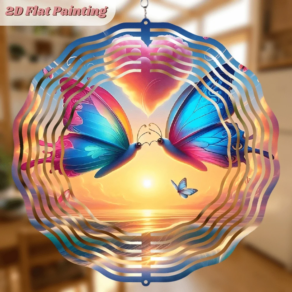 2D Flat  Wrought Iron Ornaments | Exquisite Detail Design with Heart-Shaped Clouds, Sunset, Colorful Butterfly Patterns