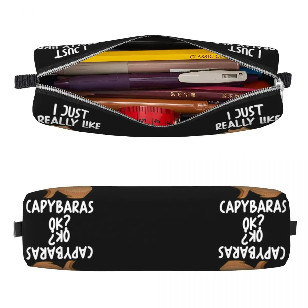 Capybara Square Pencil Case meme graphic Just ready like For Child College Leather Pencil Box Fashion Zipper Pen Bag