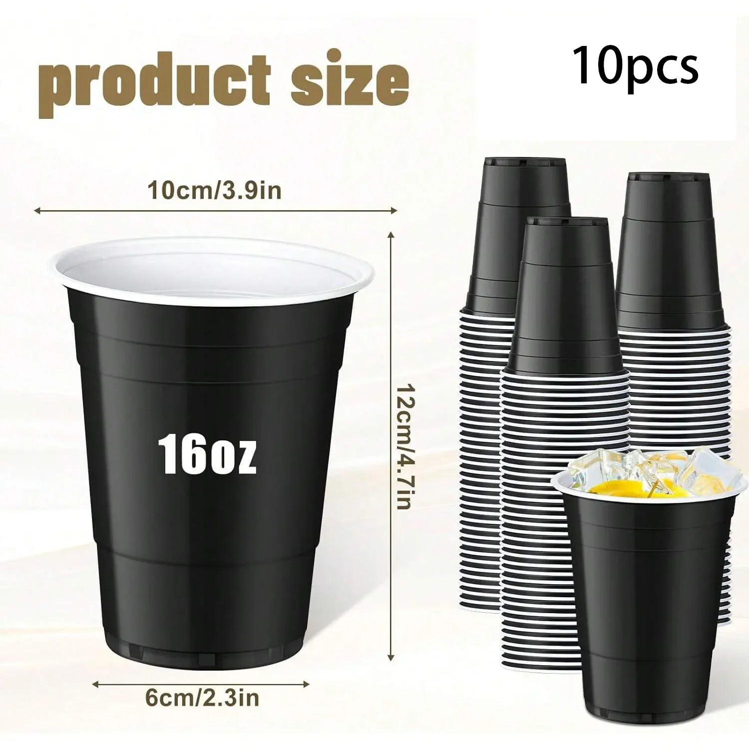Meerdere plastic bekers, wegwerpbekers, feestbekers, geschikt voor afstudeerceremonies, dranken, frisdrank, sap, picknicks.