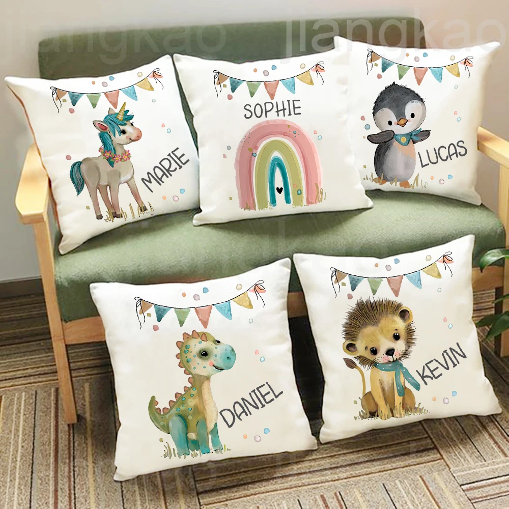 Personalized Pillow Case Animal with Name Pillow Dust Cover Bedroom Kids Wild Party Decor Pillowcase Birthday Gift for Children