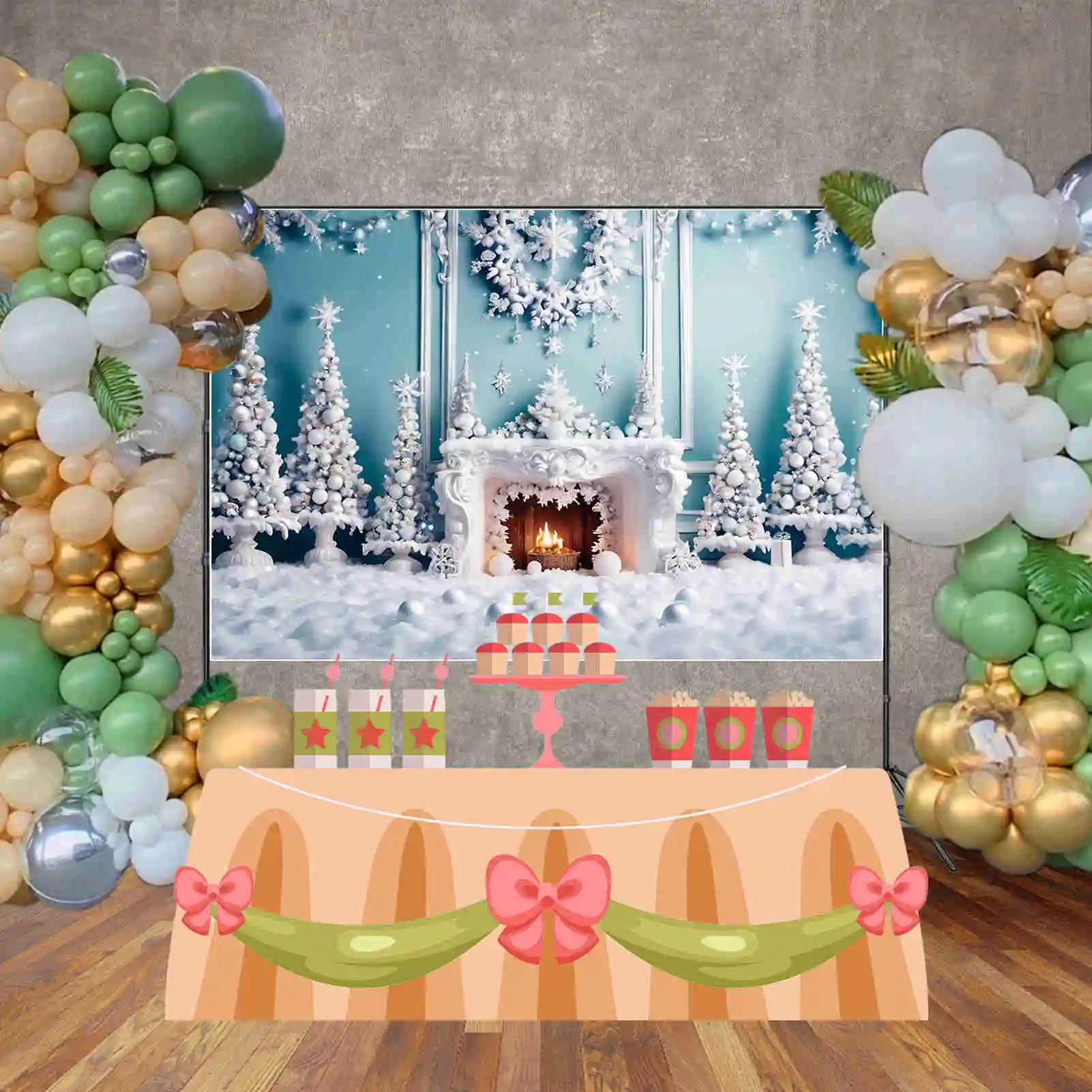 MOON.QG-خلفيات أشجار عيد الميلاد الفضية للأطفال ، خلفية الموقد الغربي الداخلي ، ديكور الحفلات ، لوازم منطقة الصورة