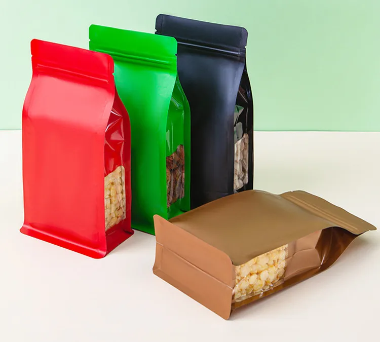 50PCS 3D Colorful Aluminum Foil Window Ziplock Visible Bag Matte Snack Coffee Beans Dried Fruits Spice Cereals Packaging Pouches