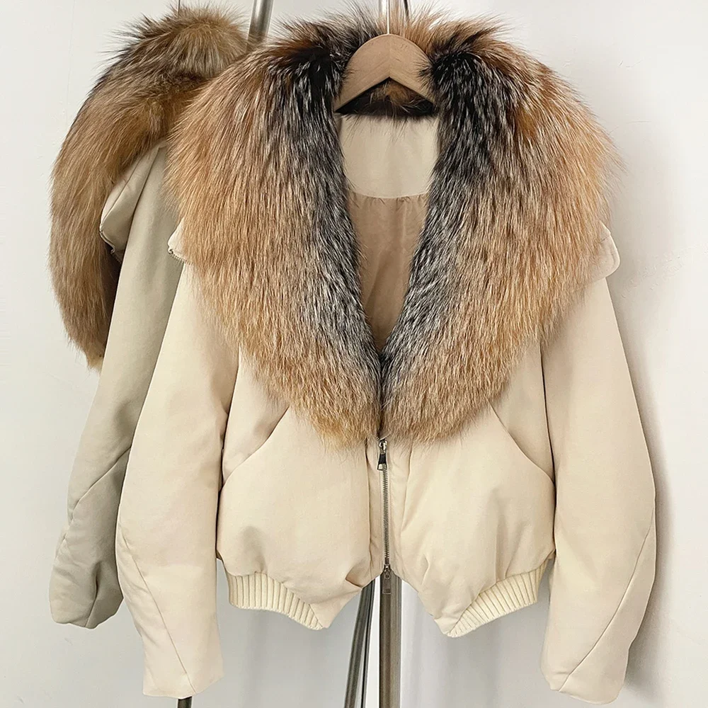 OFTBUY Daunen-Bomberjacke Neue Luxus-Waschbärpelz-Pufferjacke Damen Großer Echter Fuchspelzkragen Daunenjacke für Frauen – Detail 35